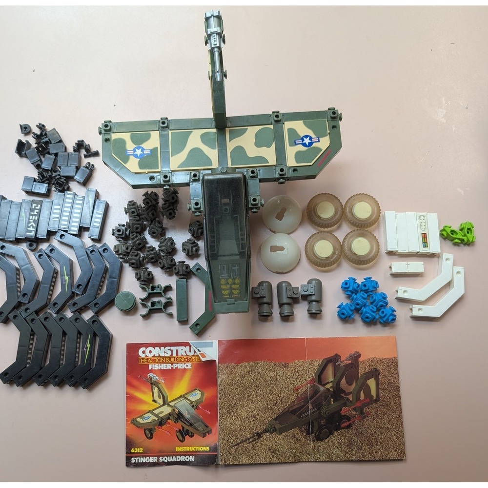 Vtg 1986 Fisher-Price Construx 6312 Stinger Squadron Military Series Lot Alien
